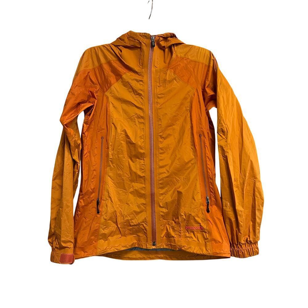 Patagonia Orange Lightweight Windbreaker Hooded Rainjacket Sz XS GS